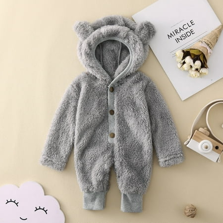

hunpta baby boys girls romper suit winter cute warm bear ear hooded jumpsuit romper outwear coat
