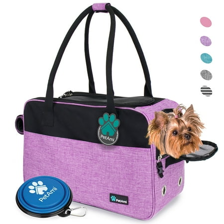 PetAmi Dog Purse Carrier for Small Dogs  Airline Approved Soft Sided Pet Carrier with Pockets  Ventilated Dog Carrying Bag Puppy Cat  Dog Travel Supplies Accessories Carry Tote Bag  Sherpa Bed  Purple