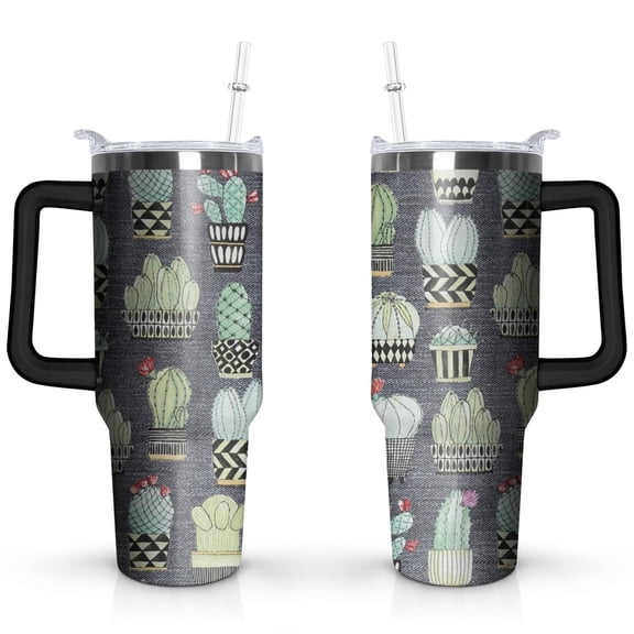 Cowboy Cactus Cacti 40 OZ Tumbler Cup with Lid and Straw for Water Iced Tea Coffee Smoothie and More