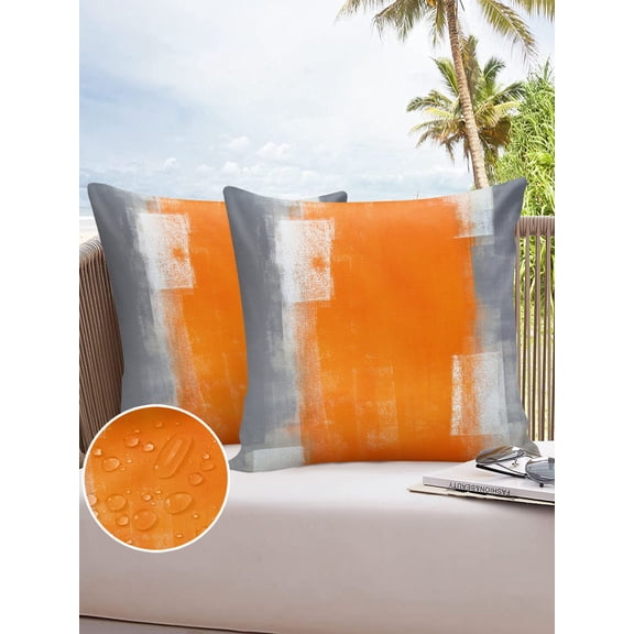 Outdoor Throw Pillow Cover Abstract Modern Minimal Art Waterproof Cushion Covers 2 Pack Orange Gray and White Color Block Pillow Cases Home Decoration for Patio Garden Couch Sofa