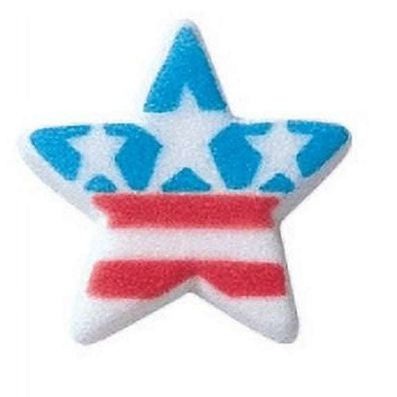 24pk Edible Star With Stars and Stripes 1 3/4" Edible Sugar Decoration Toppers for Cakes Cupcakes Cake Pops w. Edible Sparkle Flakes & Decorating Stickers