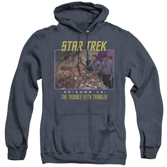 St:Original The Trouble With Tribbles Adult Heather Hoodie Sweatshirt Navy