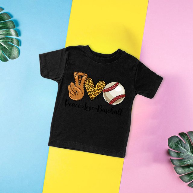 WEAIXIMIUNG T-Shirts d'Hiver pour Garçons PEACE BASEBALL T-Shirt pour Enfants Col Rond T-Shirt à Manches Courtes 3 à 14 Ans Enfants 130