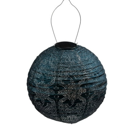 Esschert Design Round LED Lighted Morrocon Lantern - 17.5" - Petrol Blue