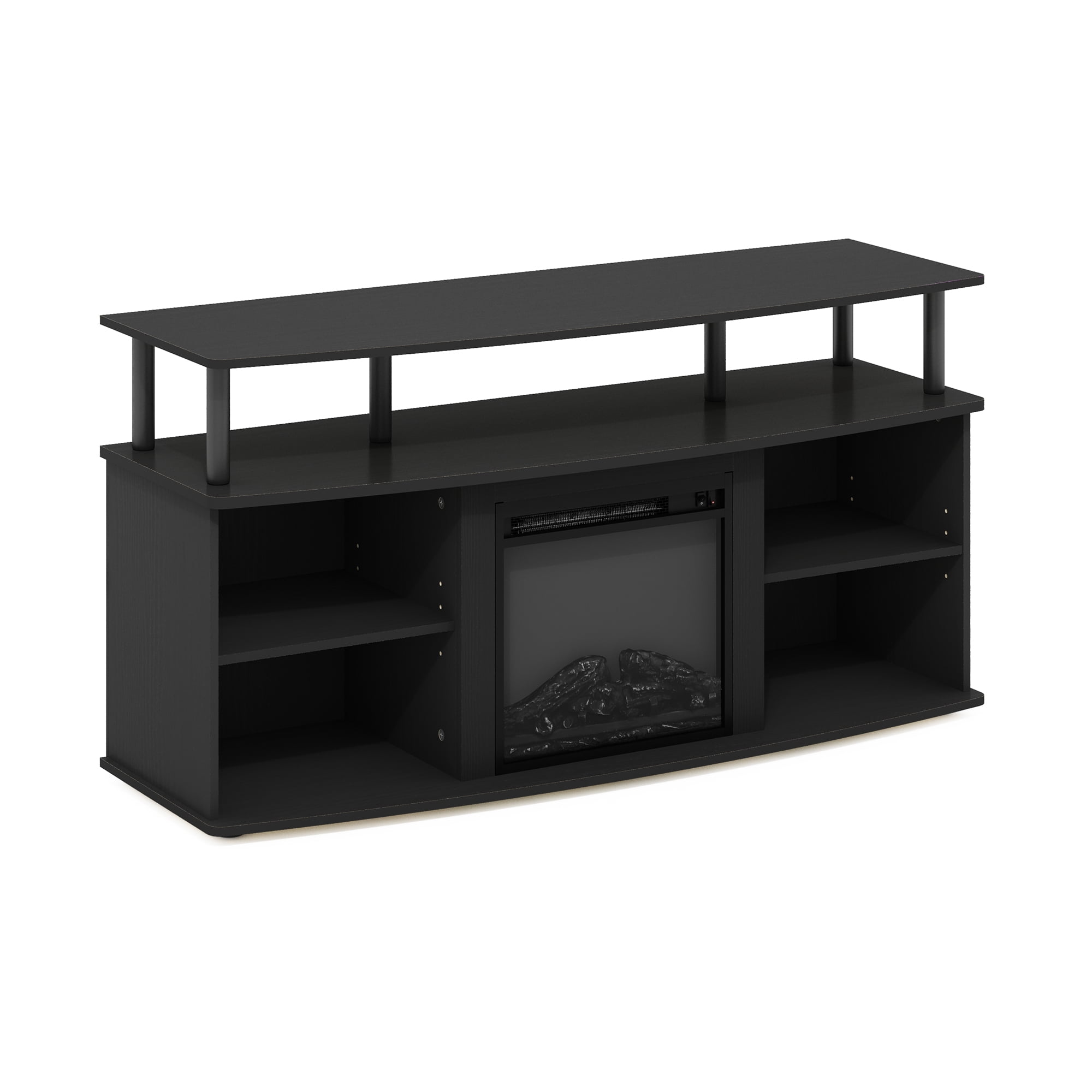 Furinno Jensen Open Shelving Storage Fireplace Entertainment Center for TV up to 55 Inch, Americano/Black
