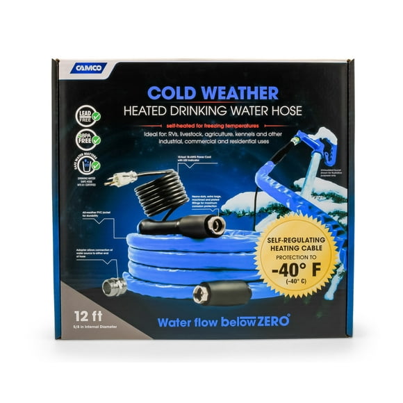 Camco Fresh Water Hose 22920 TastePURE; Heated; 5/8 Inch Internal Diameter; 12 Foot Length; NSF Approved Material No Regrind Suitable For Drinking Water; BPA/Phthalate And Lead Free