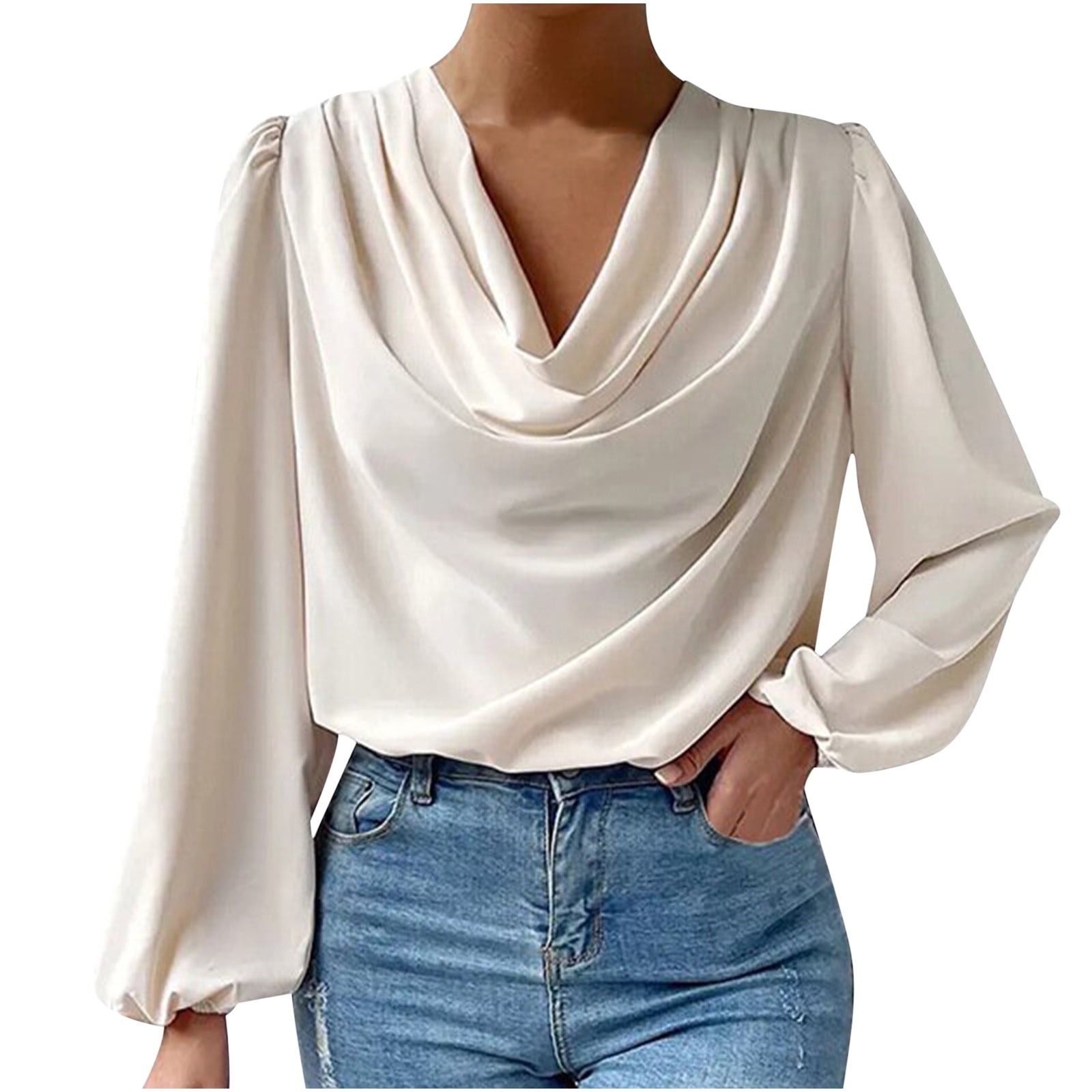 Hfyihgf Women's Elegant Cowl Neck Long Sleeve Blouse Solid