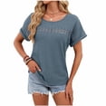 thumbnail image 3 of Women's Summer Short Sleeve Pullover Top Shirt Blouse Round Neck Hollow Out Embroidery Loose Fit Solid Color Soft Casual Daily Wear Vacation Beach Outfits Fashion Essential Gift for Women, 3 of 9