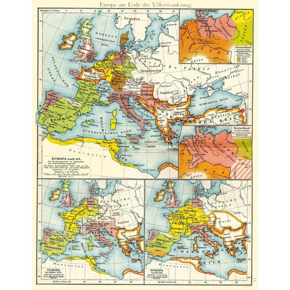 Historic Map - Europe End Migrations - Putzgers 1897 - Vintage Wall Art