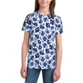 thumbnail image 3 of Wukai Blue Ink Flowers Youth Unisex Short Sleeve T-Shirt for Boys, Girls, Teens, and Kids-X-Small, 3 of 7