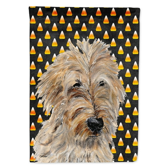 Golden Doodle 2 Candy Corn Halloween House Flag