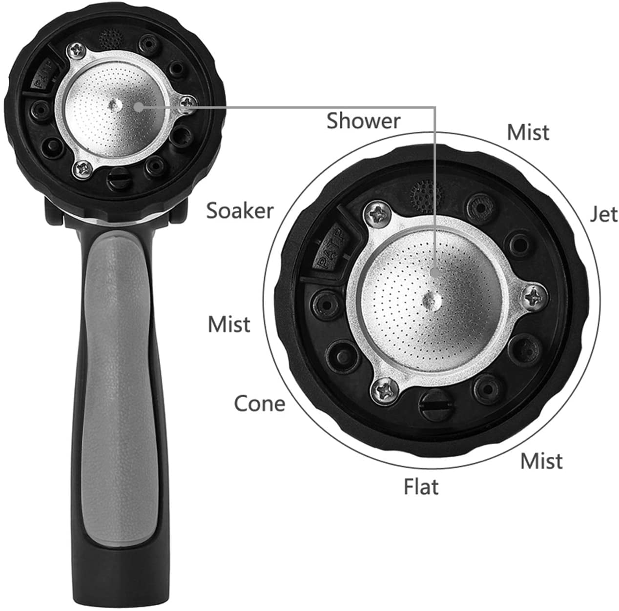 GREEN MOUNT New Patent Garden Hose Nozzle, Heavy Duty Water Nozzle, High Pressure Fireman Style Nozzle with Ergonomic Handle for Women and Children to Water Lawn and Garden, Black Grey