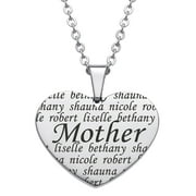 Personalized Planet "Mother" Family Names Heart Stainless Steel Pendant, 20"