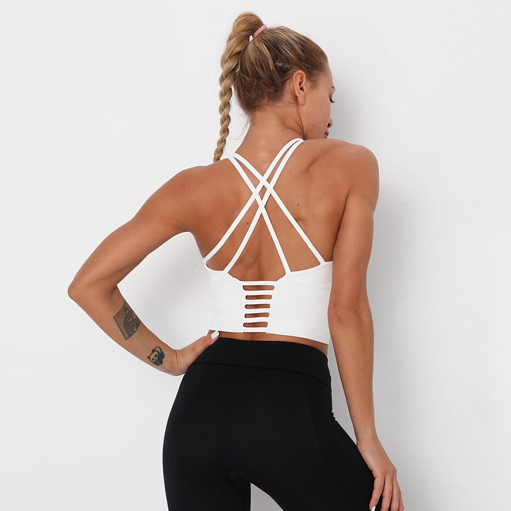 New Strappy Sports Bras Thin Shoulder Straps For Women Cross Back Yoga Bra  Tops Activewear 