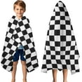 thumbnail image 3 of Black and White Checkered Pattern Hooded Bath Towel，50"x30" for Ages 3 To 12 Kids, Quick Dry Lightweight Soft Microfiber Hood Beach Towel Cover Up for Kids, 3 of 7