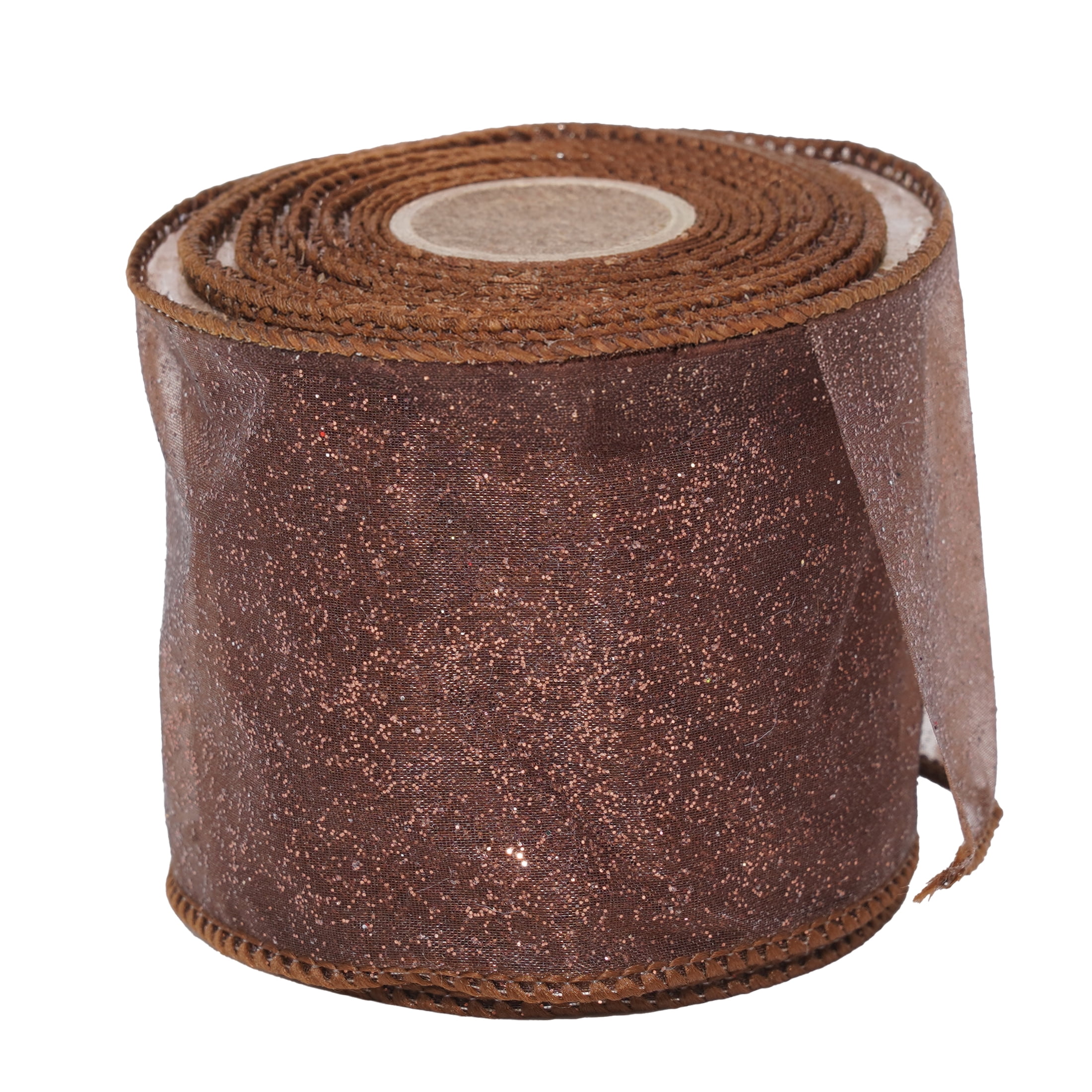 Brown Glitter Sheer Christmas Ribbon, 2.5" x 25', by Holiday Time
