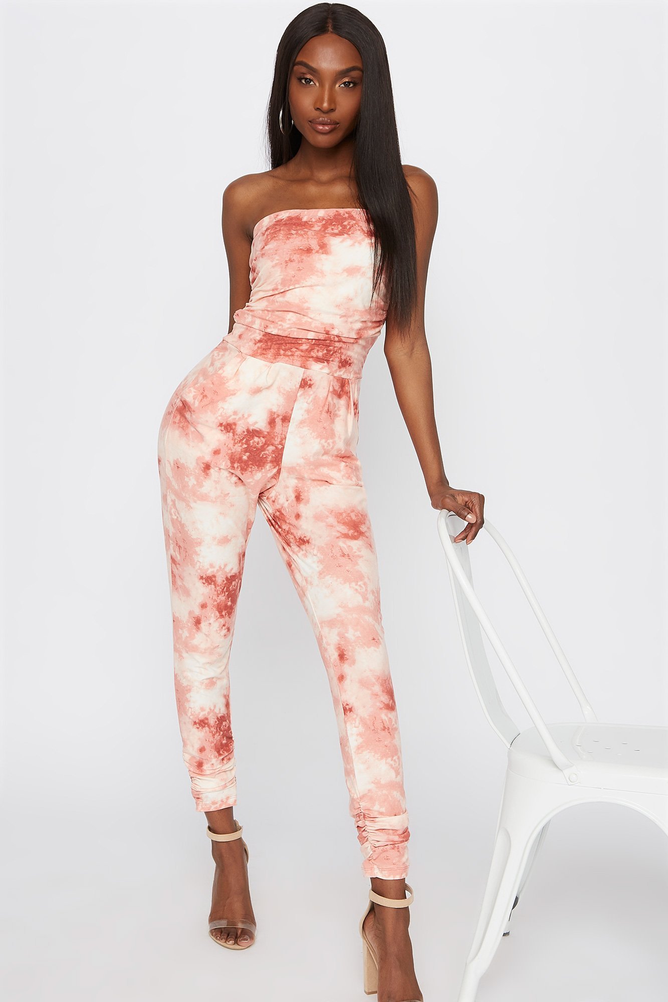 strapless ruched jumpsuit