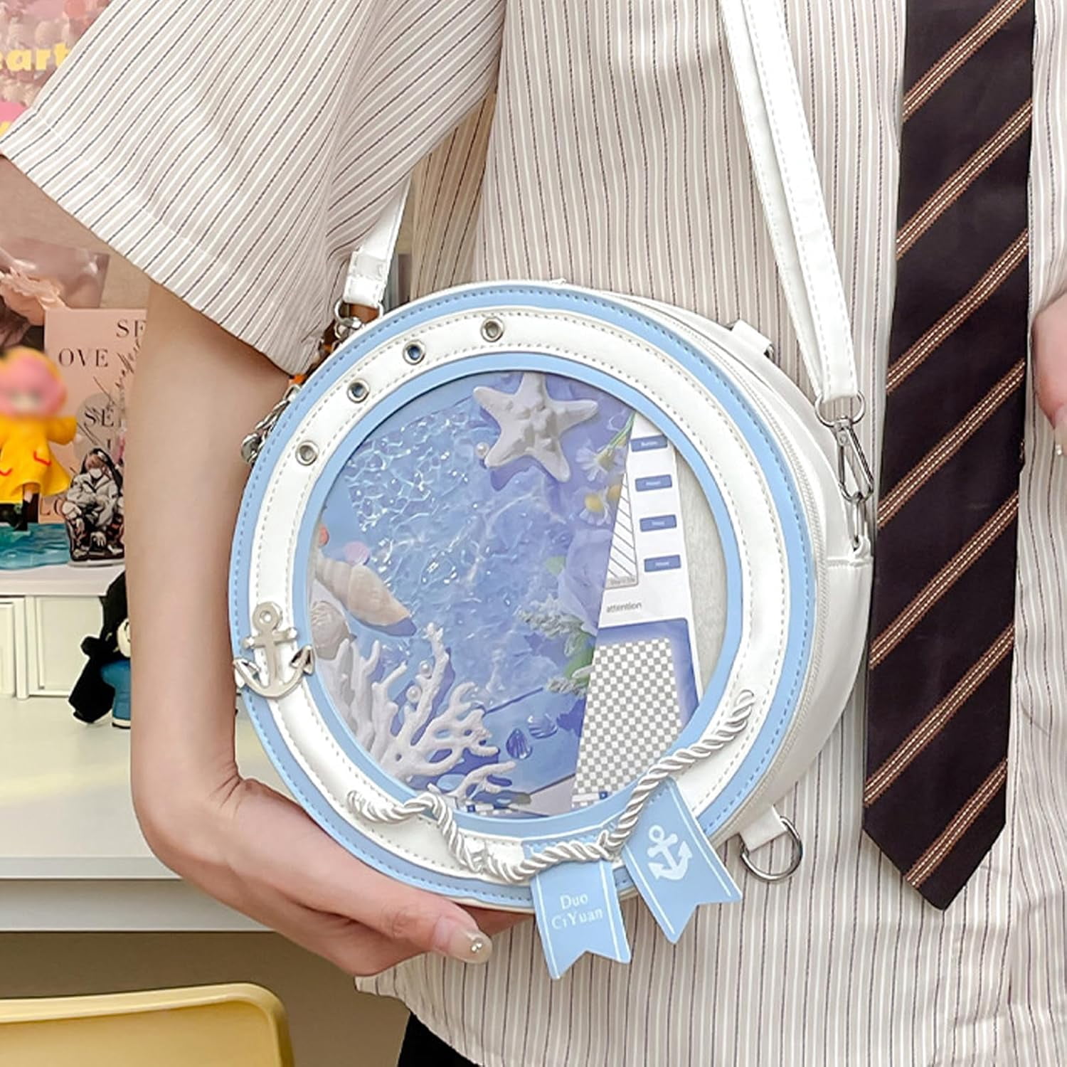 SPEKSEE Round ita Bag Shape Aesthetic Purse Cute Anime Sailor PU Leather Crossbody Pin Bag