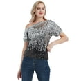 thumbnail image 3 of Womens Short Sleeve One Shoulder Sparkly Glitter Sequin Top Shirt, 3 of 5