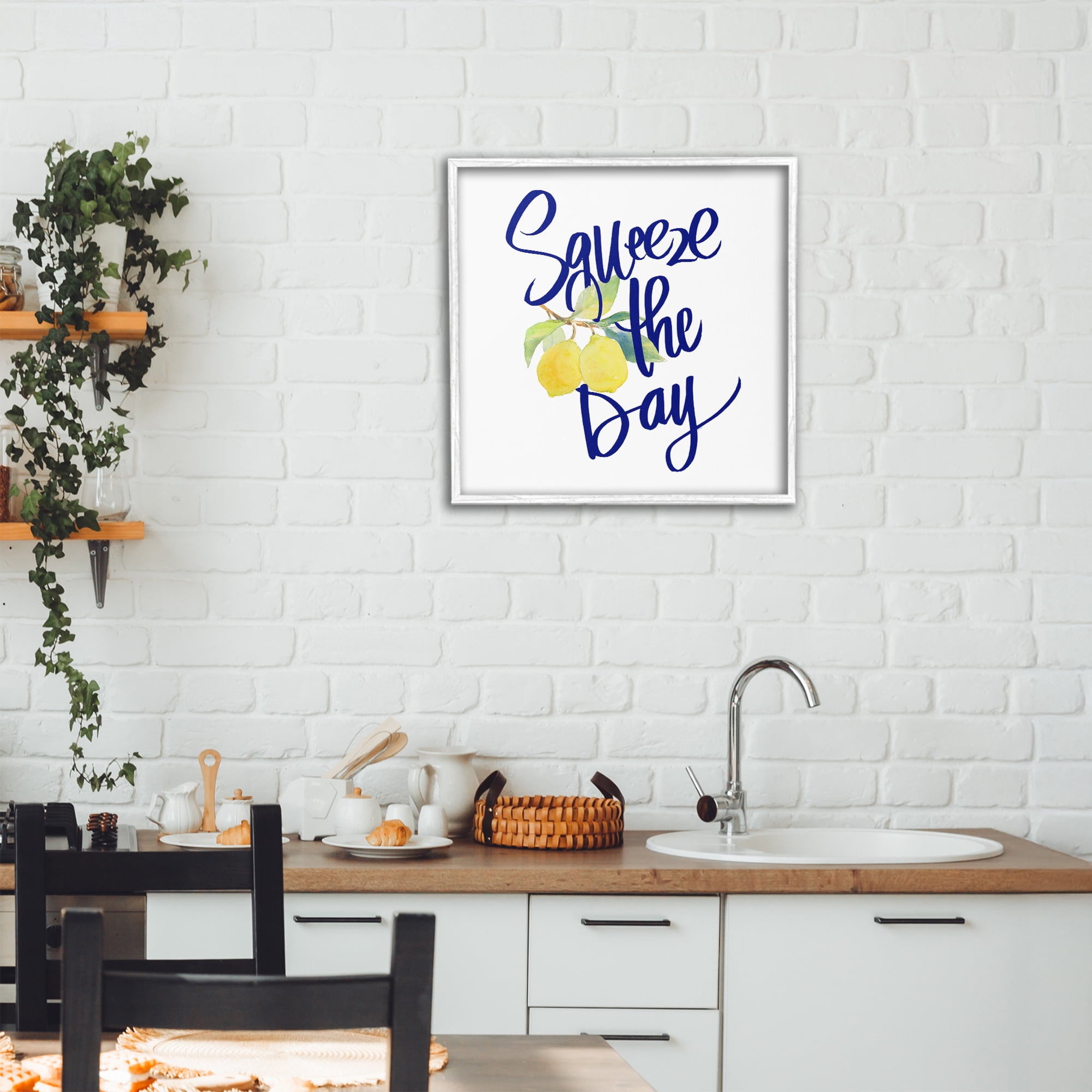 Stupell Industries Cursive Squeeze The Day White Framed Giclee Art, design by Lanie Loreth