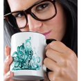 thumbnail image 2 of 3drose, Cute Turquoise Lilly Illustrations Against a Turquoise Flourish Background, 15oz Two-tone Black Mug, 2 of 6