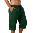 thumbnail image 6 of Wrtxtat Men's Workout Running Shorts Summer Athletic Below Knee Capri Shorts with Pockets Drawstring Waist Summer Exercise Fitness Cycling Climbing Shorts,Reflective Stripe Shorts Dark Green S, 6 of 6
