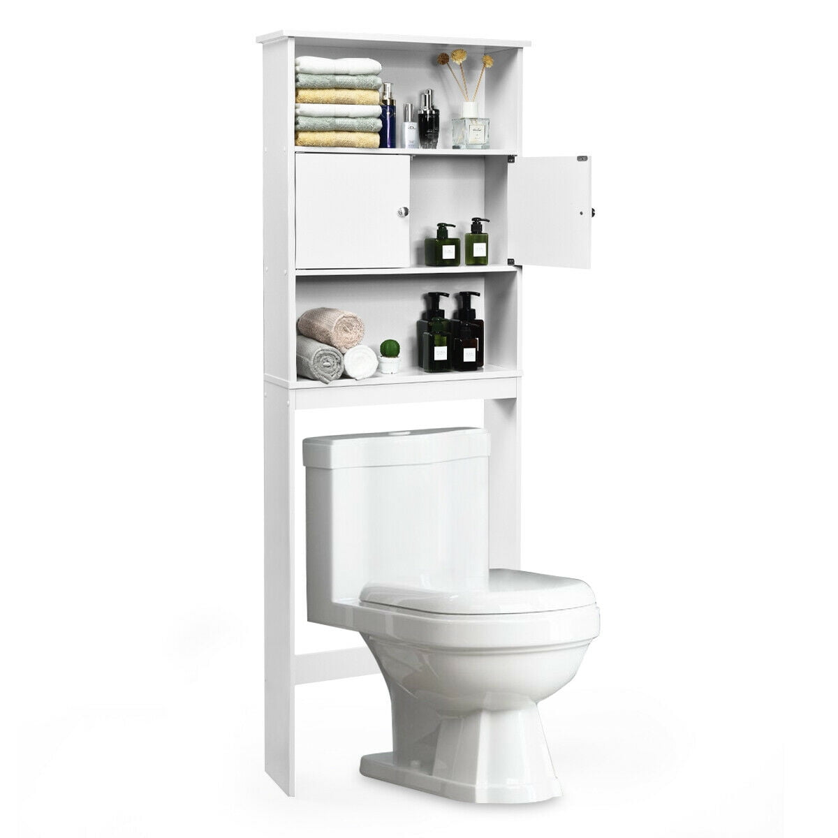 Gymax Bathroom Wood Organizer Shelf Over-the-toilet Storage Rack W ...