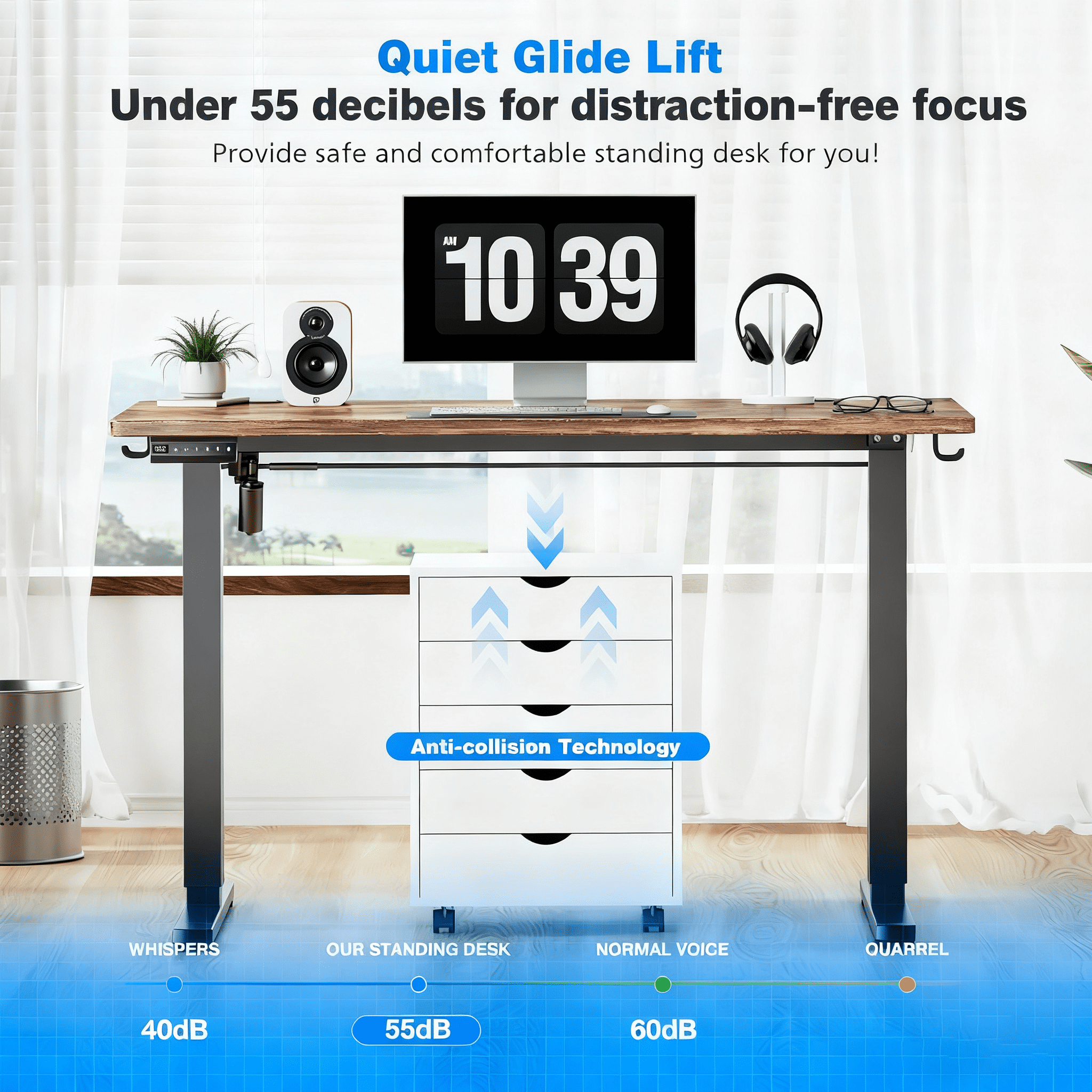 Electric Standing Desk 48x24 Inch - Height Adjustable Desk with Memory Presets, Rustic Brown