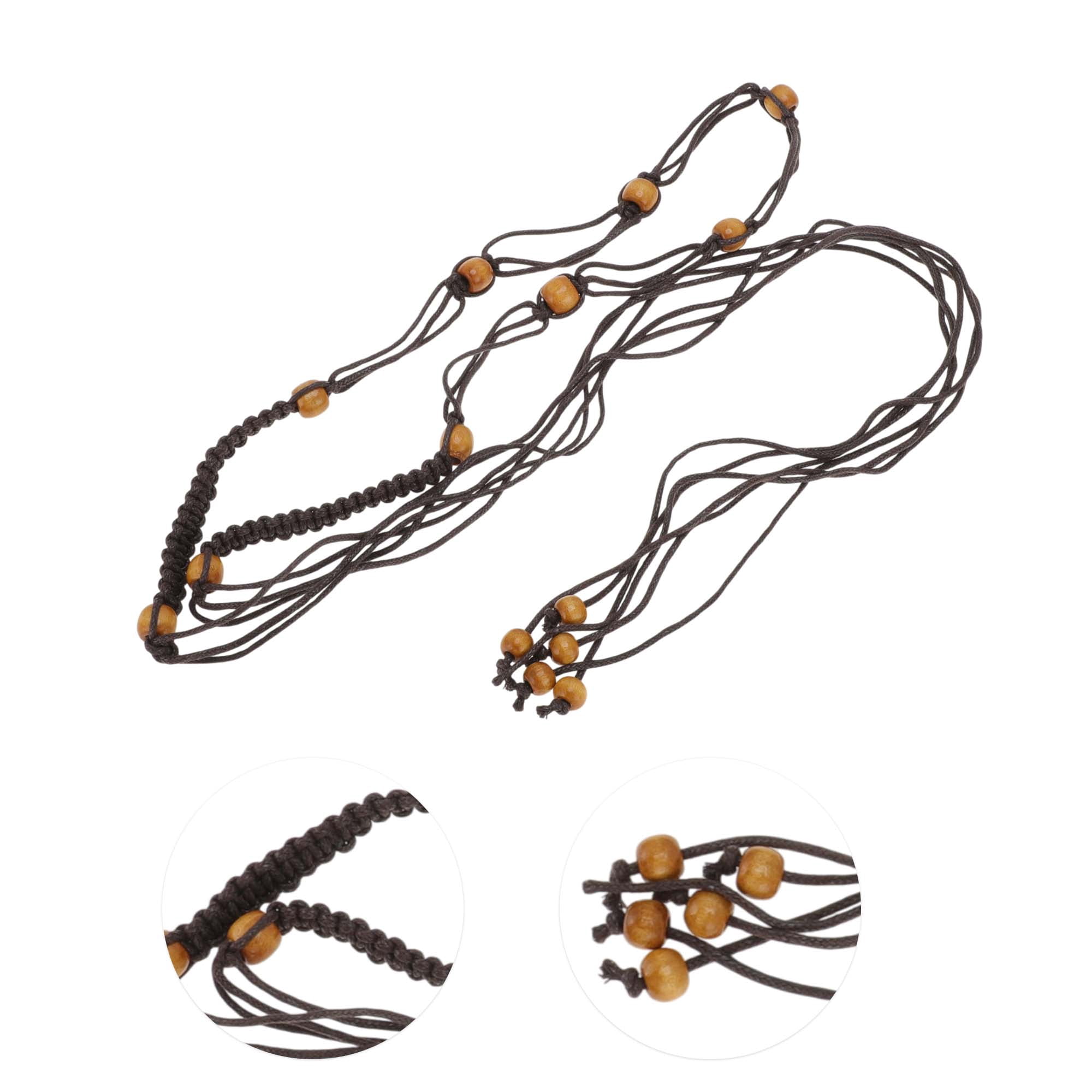 Unique Bargains Retro Bohemian Adjustable Tie Belt with Bead Accents 1 Pc Coffee Color