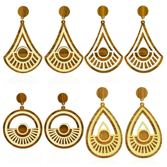 Wood Dangle Earrings Hollow - 4 Pairs Wooden Drop Earrings Pendant Earrings