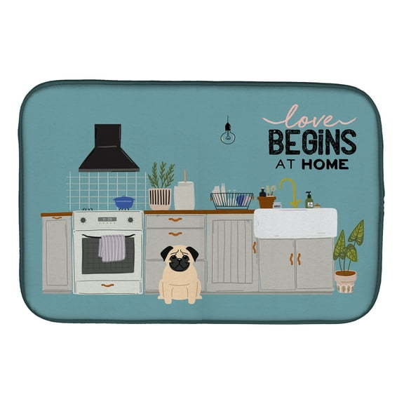 Fawn Pug Kitchen Scene Dish Drying Mat