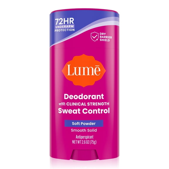 Lume Deodorant Plus Sweat Control -  Smooth Solid Stick - Clinical Strength Antiperspirant - Soft Powder - 2.6oz