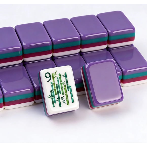 Ensemble de Mah-Jong Américain en Acrylique à 4 Couches, Polices Style US, Violet, Carreaux Portatifs à Main pour la Maison et le Divertissement en Voyage