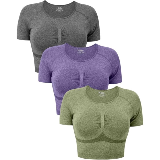 SURJDE Women's 3 Piece Tank Tops Ribbed Seamless Workout Exercise Shirts Yoga Crop Tops