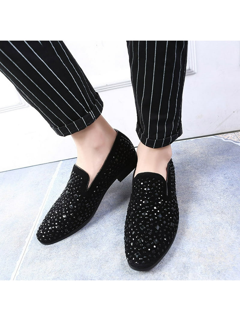 Santimon Men Velvet Loafers Rhinestone Flats Slip On Dress  display picture 1