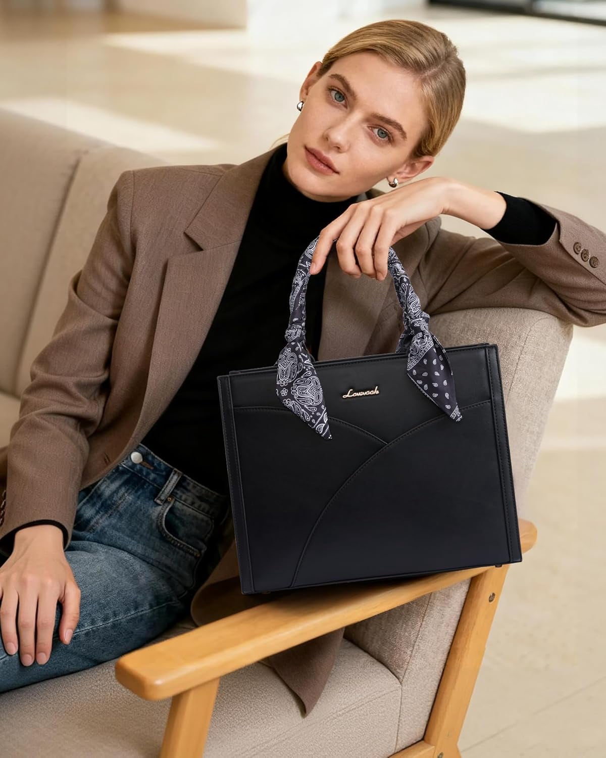 LOVEVOOK Medium Purses and Handbags for Women, Satchel Top Handle Bag with Strap, PU Leather Tote Shoulder Purse with Scarf