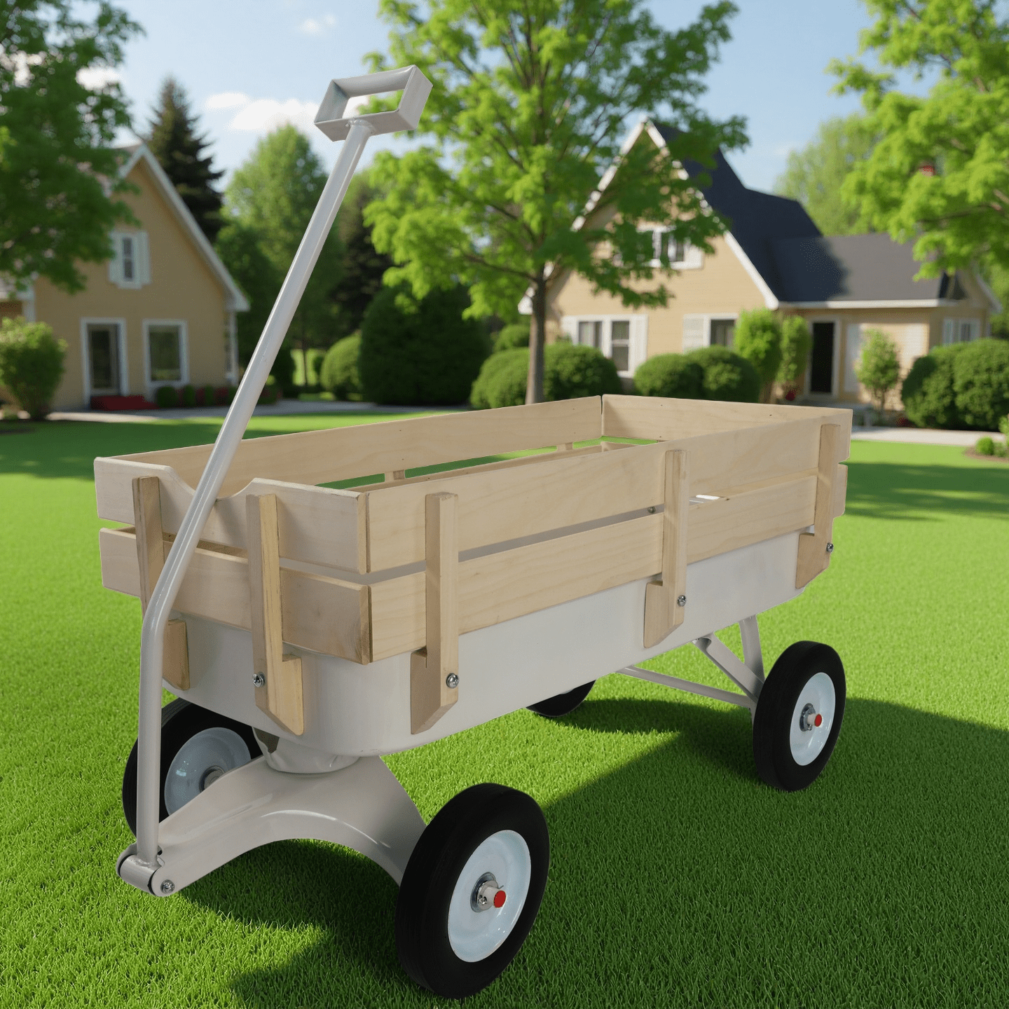 Outdoor Carriage, All Terrains, Wooden Railings, Solid Tires, Garden Carriage, Load-Bearing Capacity: 176lbs