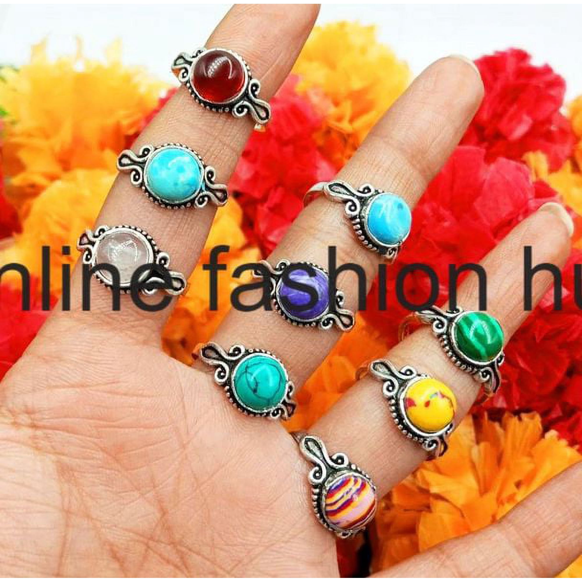 Larimar& Mix Gemstone 925 Sterling Silver Plated Handmade 5pcs Ring