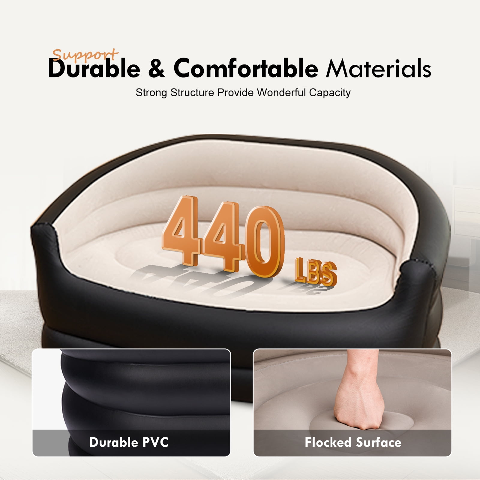 Honeydrill Inflatable Sofa, Air Couch for Camping, Black&Beige(No Pump Included)