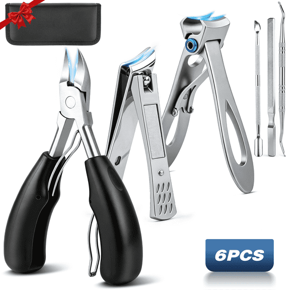 ILAVYO 6Pc Toenail Clippers Set, Heavy Duty Nail Clippers for Thick and Ingrown Toenails, Wide Opening Angled Blade Professional Toenail Clippers for Men, Seniors Adults
