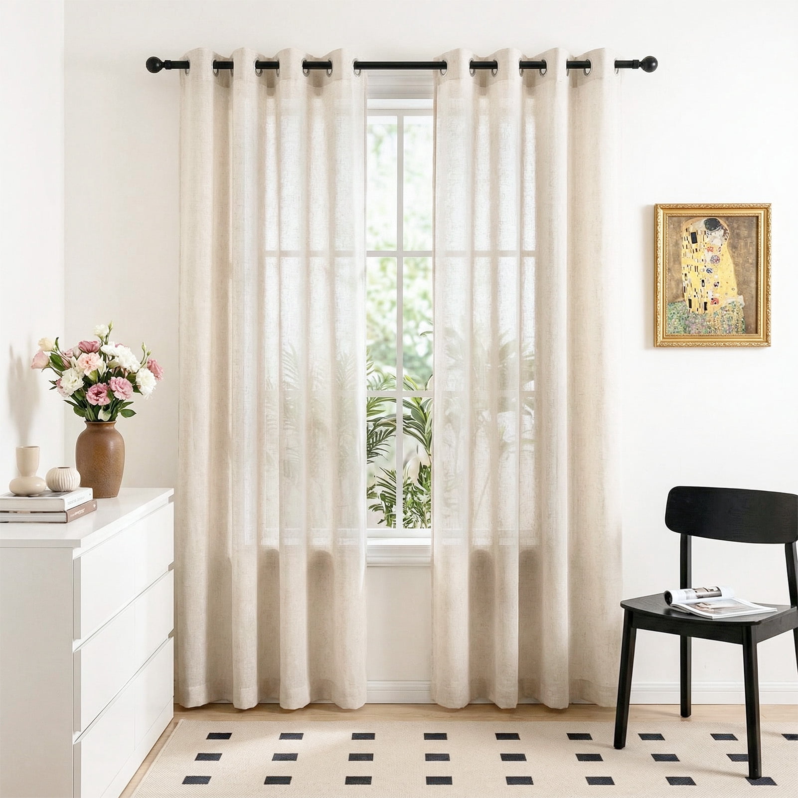 Linen Curtains 72 Inches Long 52" Wide for Bedroom Rod Pocket Semi Sheer Natural Linen Window Drapes Ensure privacy Farmhouse Curtains Extra Wide Curtain Panels(2 Panels)