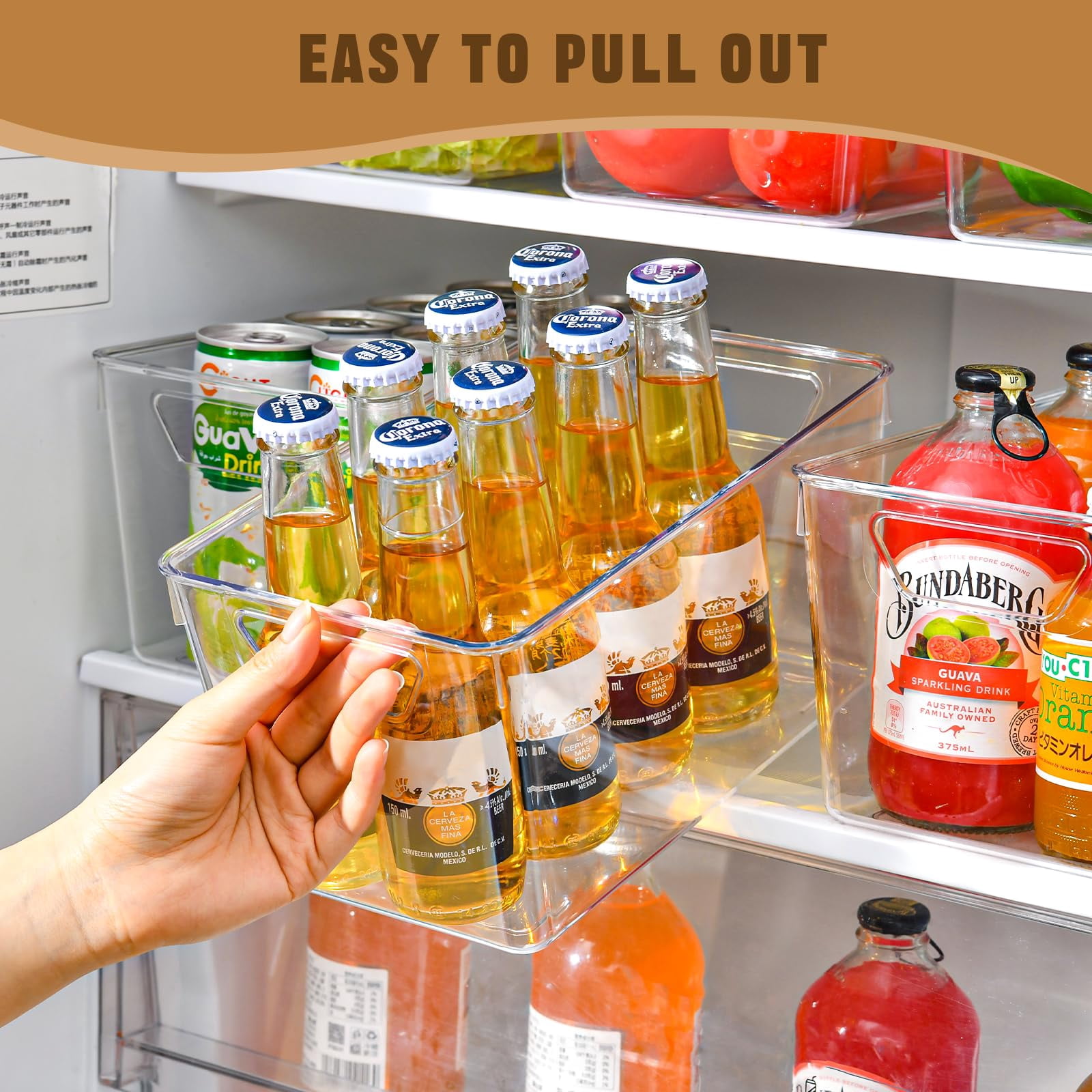 12 Pack Clear Plastic Pantry and Cabinet Storage Bins with Handles, Durable Acrylic Organizers for Fridge and Kitchen Shelves, Space-Saving Containers