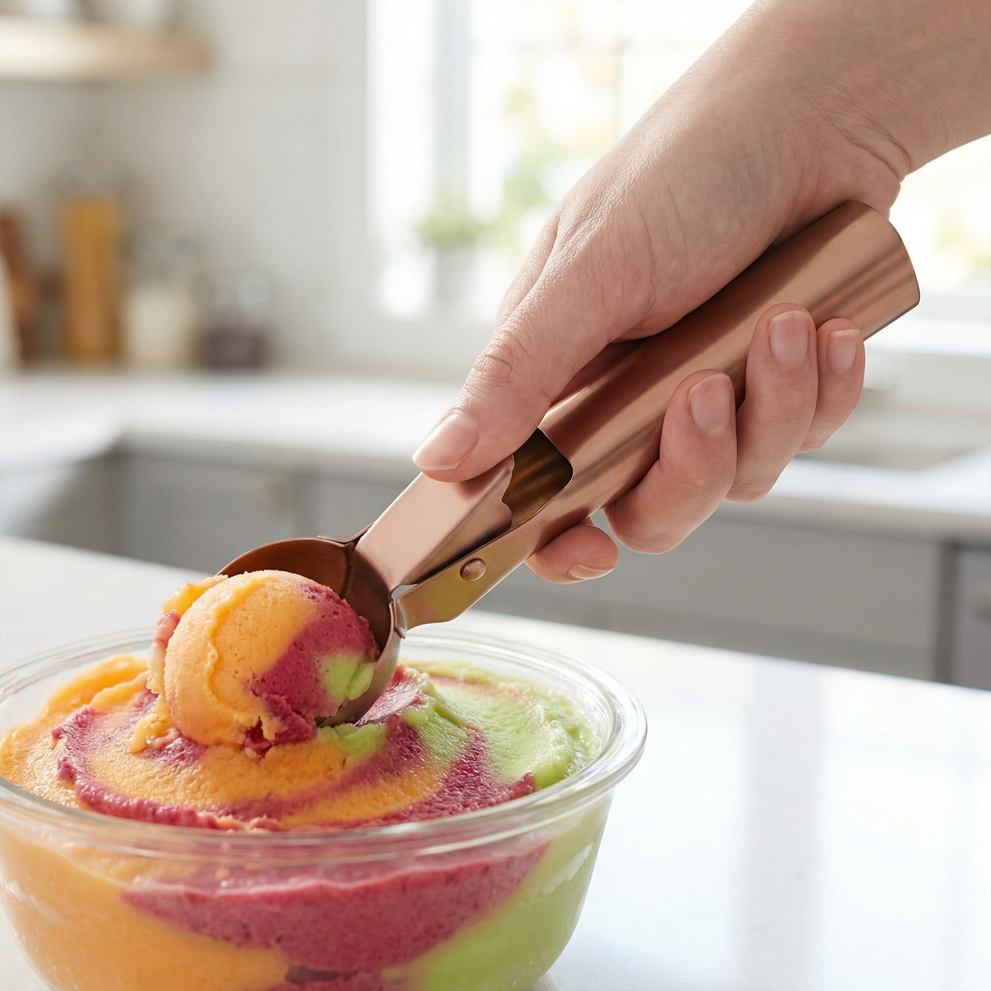 Unique Bargains Stainless Steel Pop-out Scooper with Handle Rose Gold