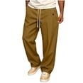 thumbnail image 3 of SGFCWSX Mens Wide Leg Pants Drawstring Elastic Waist Pleated Loose Fit Vintage Casual Streetwear Trousers Yellow Size L, 3 of 7