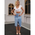 thumbnail image 3 of DARING DIVA Women's Raw Hem Midi Jean Skirts with Slit Small Light Blue, 3 of 7
