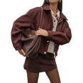 thumbnail image 3 of Chaqueta de Solapa de Larga para Mujer, Abrigo de Ante Holgado Informal de Moda para , Otoño e Invierno Marrón L, 3 of 9
