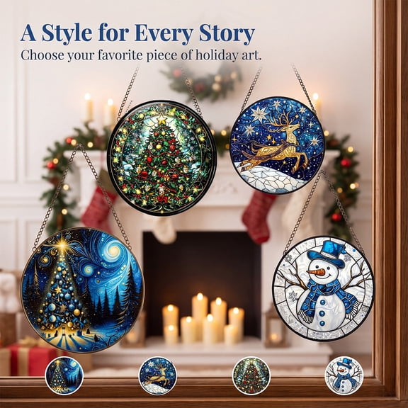 Christmas Ornaments,Round Ornament for Hanging Xmas Tree Decorations,Suncatcher Light Transmitting & Easy Hang for Window Wall Door Fireplace Mantel Home Indoor Decor by MPOISVA