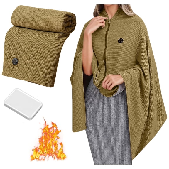 Portable Heated Shawl with 10000mAh Power Bank - Cordless Wearable Electric Heating Blanket for Women, USB Charging Soft Wrap, Battery Operated Travel Shawl for Outdoor & Indoor Use
