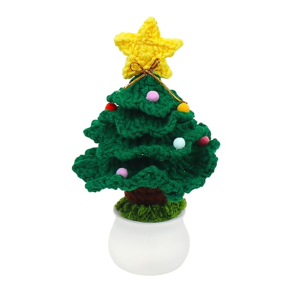 Cififendec Crochet Christmas Tree Pot, Finished Hand Woven Artificial Forever Flowers Eternal Mini Pot Decoration for Office Kitchen Living Room Table Office Bedroom Unique Gift