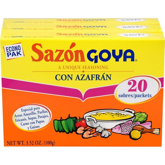 Goya Sazón Seasoning with Saffron (Azafrán), 3.52 oz Box, Pack of 3 – Spanish Latin Spice Blend for Rice, Meats, Soups, and Stews